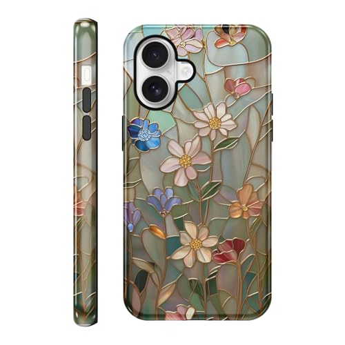 Saqmkil Cover per iPhone 16, Aesthetic Disegni Moda Silicone Custodia con Fiori Motivo, TPU Donna Sottile Morbido Antiurto Bumper Protettiva Case Custodie per iPhone 16 6,1'', Estate