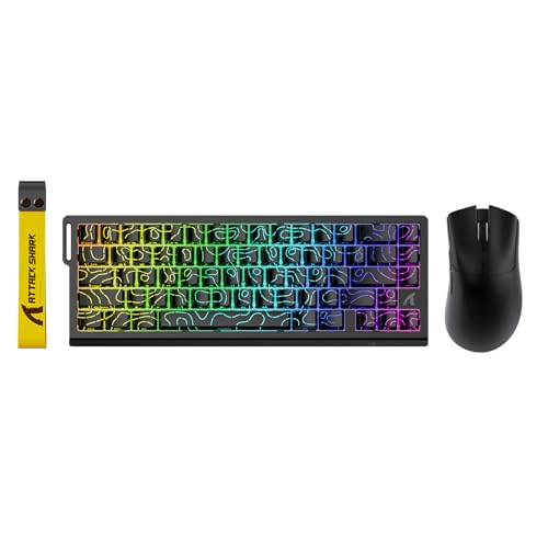 Image of ATTACK SHARK X68HE 60% Wired RT 8K Keyboard+Wireless R1 Mouse-Black Contour | Adjustable Actuation,Hall Effect Mechanical Magnetic Switch,Coiled Cable,USB C /2.4Ghz /BT Ultralight 18K DPI Mice for PC Gamer