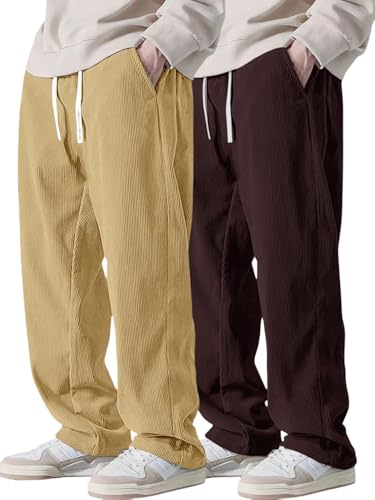 Image of Pinkmint Men's Stretchable Ribbed Track Pants | Poly Lycra Relaxed Fit Trousers | Elastic Waist Drawstring Joggers | Casual, Gym, Lounge Wear for Men
