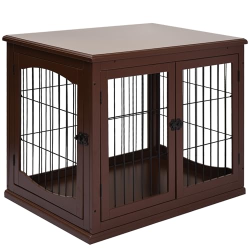 PawHut Hundekäfig für Zuhause, Hundehütte mit 2 Eingängen, Abschließbar Hundebox, Hundehaus für kleine Hunde, Braun, 58,5 x 81 x 66 cm