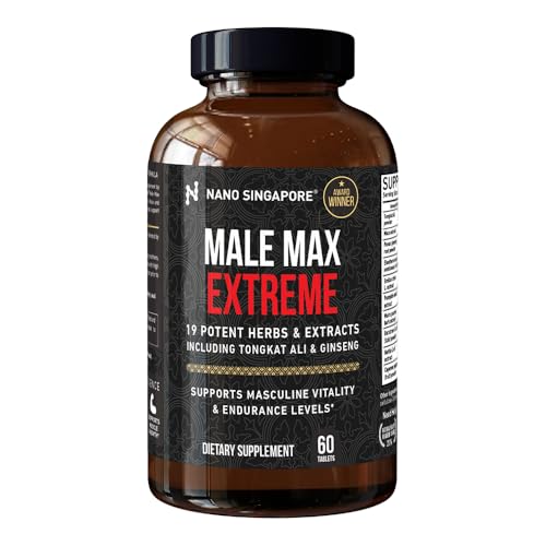 Nano Singapore Male Max Extreme - Premium Longjack - 100% Natural Masculine Vitality - Endurance Booster for Men with Tongkat Ali + Maca + Ginseng - Energy Booster Increased Endurance & Muscle Growth