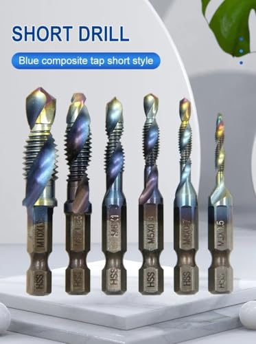 Lagnlnaoy 6pcs 4341 Blue Plated Composite Tap Chamfering Tapping Drilling Integrated Plastic Box Set High Speed Steel Machine Tap Tool