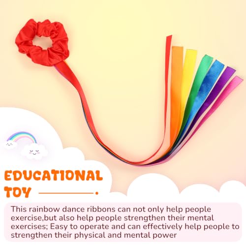 Image of VioraWhite 48 Pcs Rainbow Dance Ribbons for Kid Rainbow Rhythm Ribbons Elastic Wrist Streamers Hand Held Rhythm Streamers Gymnastics Dance Party Props for Adult Decor (0.8 x 19.7 Inch,Red)
