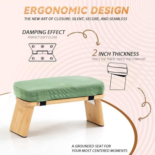 Meditation Bench, Bamboo Meditation Stool, Folding Kneeling Meditation Bench, Seiza Prayer Bench, Prayer Bench with Meditation Cushion, Kneeling Stool(Green) - Image 6