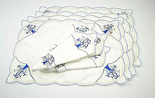 Set of 4 Table Place Settings (4 Placemats/4 Napkins) in a Blue Celtic Tree of Life Design.