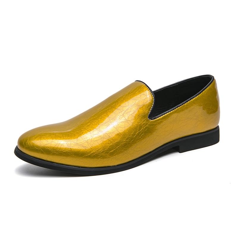 TAYGUM Formal Oxford Shoes for Men Slip On Pointed Toe PU Leather Oxford Shoes Anti-Slip Non Slip Resistant Outdoor(Golden,7)