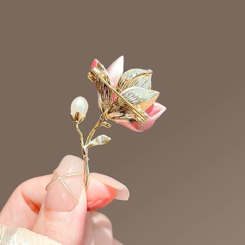 Image of Elegant Pink Lily Flower Brooch Pin for Women - Rhinestone Lily Lapel Pin for Coats, Jackets, and Sweaters