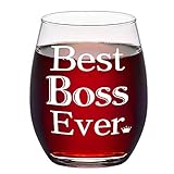 Best Boss Ever Stemless Wine Glass, Bosses Day Gifts for Men Women Male Female Him Her Coworkers Bosses Day Christmas Birthday, Funny Wine Gifts for Red White Wine, 15 Oz