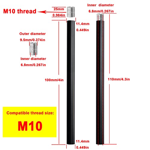 Haligate Matte Black M10 Threaded Extension Rod For Pendant Light, Island Lighting, Chandeliers,Lighting Fixture Downrods & Stems,4 Inches #TOP1