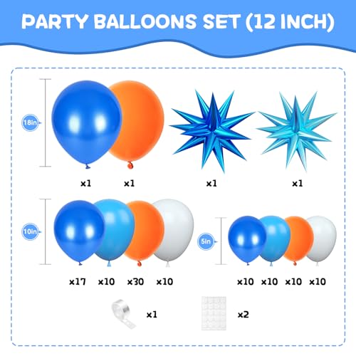 Image of Blue and Orange Balloon Arch Kit 120Pcs Light Blue White Orange Garland | Blue and Orange Balloon Arch Kit 120Pcs Light Blue White Orange Garland