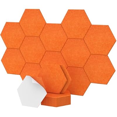 Self-adhesive Hexagon Acoustic Panels 12 Pack, TONOR 12"x 10"x 0.4" High Density Sound Proof Panels Tiles for Walls, Absorbing Noise and Eliminating Echoes Acoustic Foam for Home Studio Orange