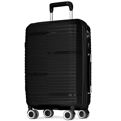 POSH Maletín de polipropileno – Neceser de maquillaje, equipaje de mano, maletas medianas y grandes y carros – Maleta de viaje con cerradura TSA y ruedas dobles silenciosas – apilable, Negro