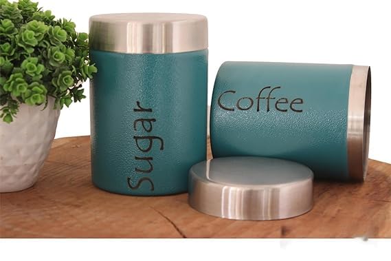 Image of Tea Sugar Containers Set of 2 - Steel Container for Storage - Tea Sugar Jar (coffee sugar Blue)