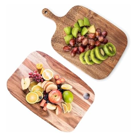2 Set Acacia Wooden Cutting Board,Cutting Boards (Large,18.1" x 11.8" x 0.7") Chopping Board with Handle(12.6x7.67x0.6 in) Cover