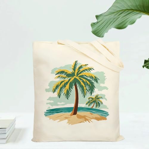 Summer Tropical Palm Tree Canvas Tote Bag, Reusable Shoulder Tote Bag for Women and Men, Large Durable Canvas Shoulder Bag Perfect for Grocery Work Beach Shopping2