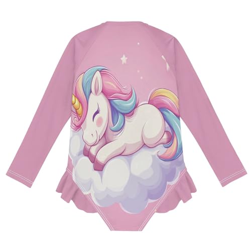 CaTaKu Girls One Piece Swimsuit Unicorn Sweetly Cloud Toddler Bathing Suit Long Sleeve UPF 50+ Rash Guard Swimwear 3-12Y2