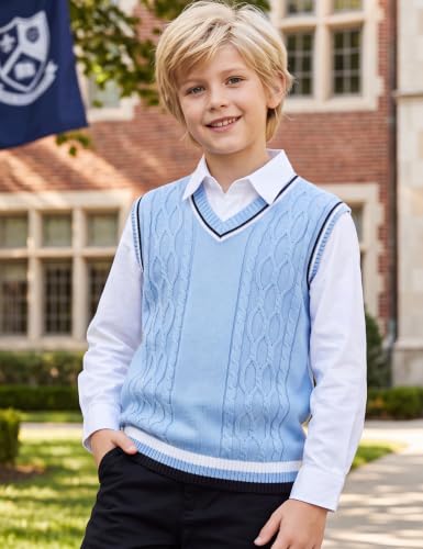 Image of JSTEX Boys Sweater Vest Cotton Kids Uniform Vest Sleeveless Knit Pullover