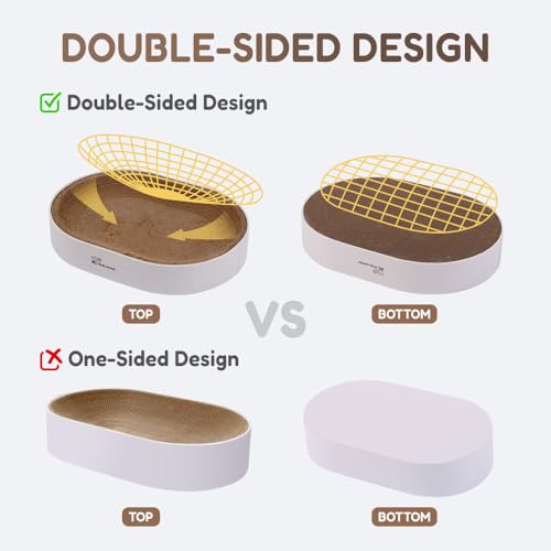 Extra Large Oval Cat Scratcher Lounge Bed - Heavy Duty Double-Sided Cardboard Scratching Pad, Modern White Cat Furniture & Sofa for Large Indoor Cats - Image 5