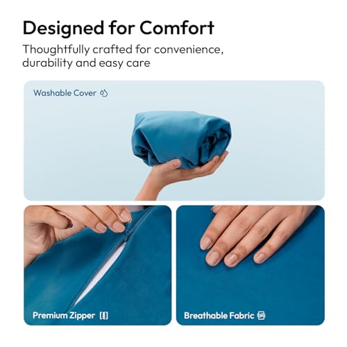 Image of Frido Wedge Plus Cushion Cover | Ultrasoft, Breathable & Cool Pillow Cover | Aesthetic Pillow Cover for Home | Durable & Machine-Washable | Teal Blue
