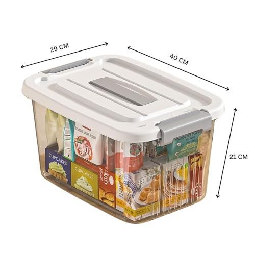 Image of Ash & Roh Plastic Storage Box /Bin /Container with Locking Lid - Sturdy and Versatile Home Organizer, Available in Multiple Size. (1, TRANSPARENT, Large 29cm X 40cm X 21cm)