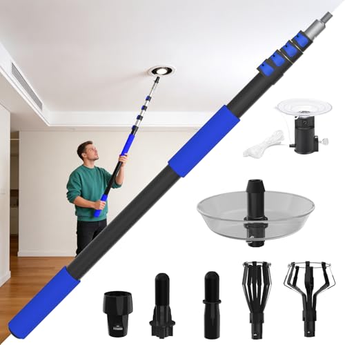 SKGPOLE 26FT Reach Light Bulb Changer for High Ceilings with Telescopic Extension Pole, 5-20Foot Light Bulb Extension Pole Changer with Baskets and Suction Cup for High Ceilings and Recessed Lights