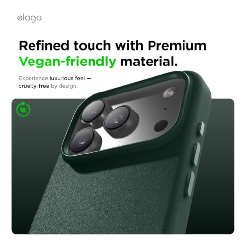 Image of elago Magnetic Leather Case for iPhone 17 Pro Midnight Green