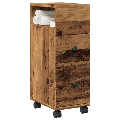 WKIEQACO Gabinetes y almacenamiento, armarios de almacenamiento y taquillas, gabinete de baño estrecho con ruedas, madera antigua de ingeniería