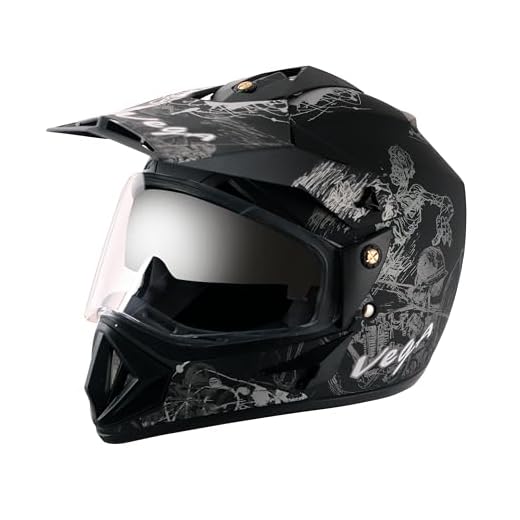 Vega Off Road OR-D/V-SKT-DKS_M Sketch Full Face Graphic Helmet (Dull Black and Silver, M)
