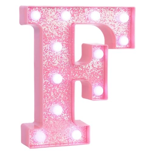 Image of Pink Marquee Light Up Letters, Glitter Alphabet LED Letter Lights for Pink Birthday Party Decorations, Battery Operated Letter Sign for Girls Room Vanity Table Decor, Cool White Lights Letter F