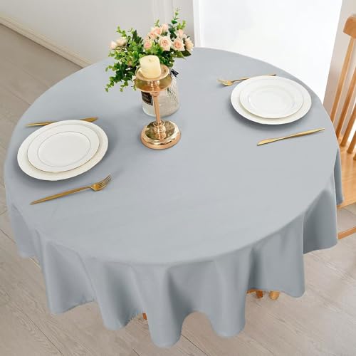 DWCN Round Table Cloth 160 Diameter Silver Grey Round Tablecloth Wipeable Tablecloths Table Cloth Wipe Clean Water Resistant Table Cloths Polyester - Image 2