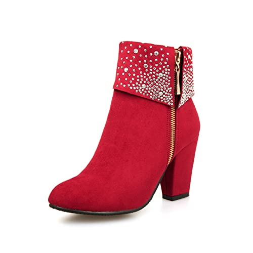 Bottines zippées pour femmes avec talons hauts épais de 8.5 cm et tube élastique noir