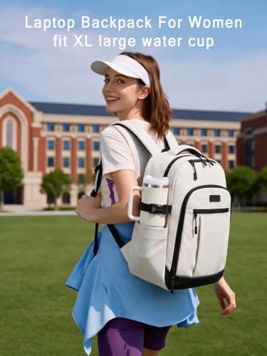 Image of LOVEVOOK Laptop Backpack for Women, Waterproof Work Travel Backpack with Large Cup Pockets for Teacher Nurse, 15.6 inch Computer Bag College Bookbag Daypack, Gifts for Women, Black-White