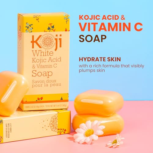 Koji White Kojic Acid & Vitamin C Brightening Soap, Hydrating Face & Body For Radiant Glow Skin, Nourishing, Moisturizing, Cleansing Bar, Vegan, Paraben-Free, 2.82 oz (2 Bars)
