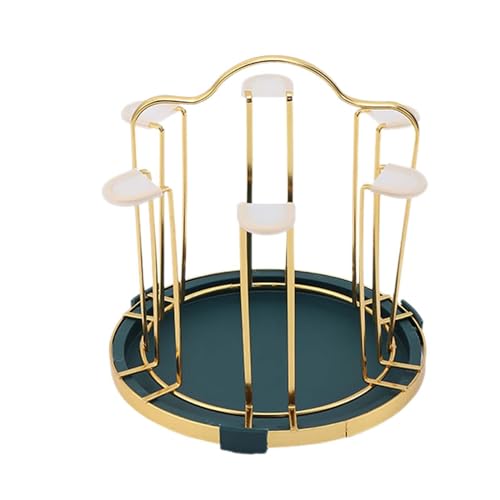 Qianly Cup Drying Rack with Drainboard Tray, Cup Stand Holder, Drinking Glass Drainer Stand Mugs Cups Organizer for Tea Shop Office, Green, 20cmx21cm
