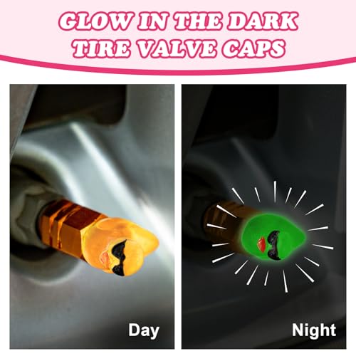 4Pcs Sunglasses Duck Tire Valve Stem Caps, Funny Decorative Covers for Wheels, Cute Car Accessories (Hexagon Yellow)