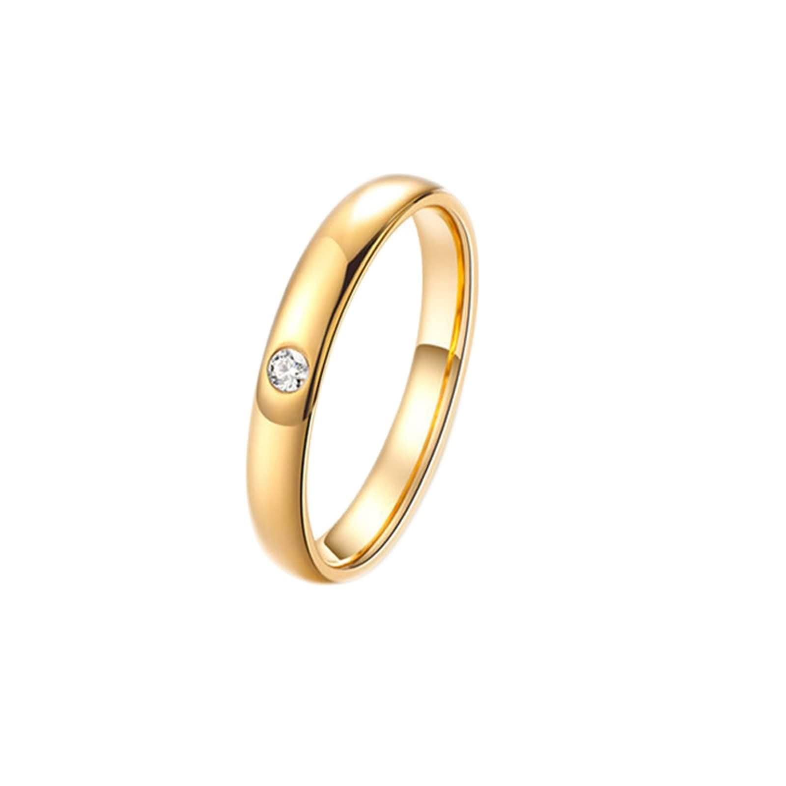 Bague ronde en or jaune 18 carats pour femme avec diamant solitaire blanc