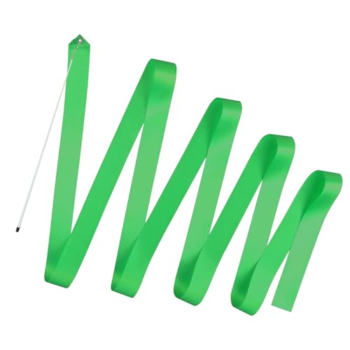 Image of GISCO Rhythmic Gymnastic Ribbon with Stick (Pack of 1) | 5 Meter Rhythmic Gymnastics Dance Ribbon Wand | Twirling Streamer Ribbon Stick for Ballet, Cheerleading & Performances (Green)