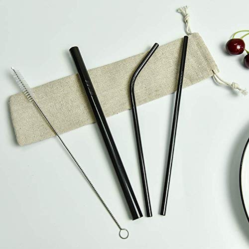 Durable Stainless Steel Reusable Metal Drinking Straw Set Vacuum Plated Scratch Proof Fabric Travel Case Cleaning Brush Straight Thin Wide Bent