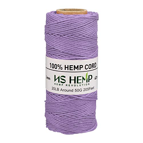 [NS HEMP] 100% Hemp Cord Craft Twine, 1mm Macrame Cord 205 Feet, Hemp String Twine for Jewelry Making (006 Lavender)