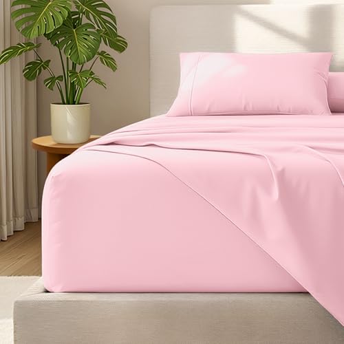 Bare Home ensemble draps King poches 22 po rose clair