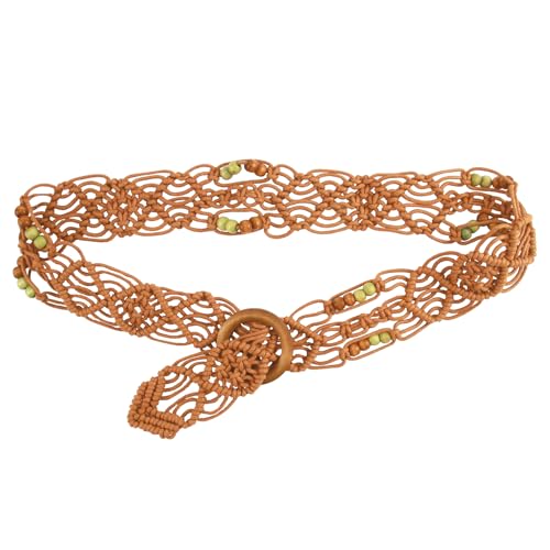 Boho Belt for Women, Bohemian Woven Waist Belt, Adjustable Brown Braided Belt for Dresses Jackets Bikinis, Handcrafted Rattan Belt for Women