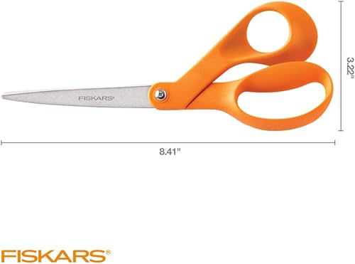 Miniatura 3 de Fiskars Tijeras ergonómicas de acero inoxidable con mango naranja, tijeras de papel y tela de 8 pulgadas para oficina, artes y manualidades