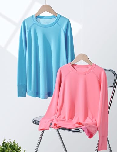 Image of Liberty Pro 2-Pack Girls' Loose Fit Long Sleeve Tunic Tops with Pockets and Thumb Holes, Casual T Shirts for Tween Kids
