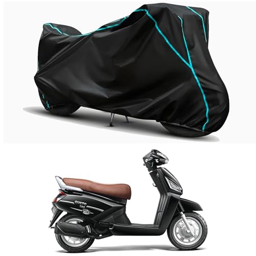 Image of Waterproof Bike Body Cover Compatible for | Mahindra Gusto 125 | Taffeta Fabric, Sky Piping Design, Bottom Elastic Fit | Dustproof, Sun UV & Rain Protection for All Weather.