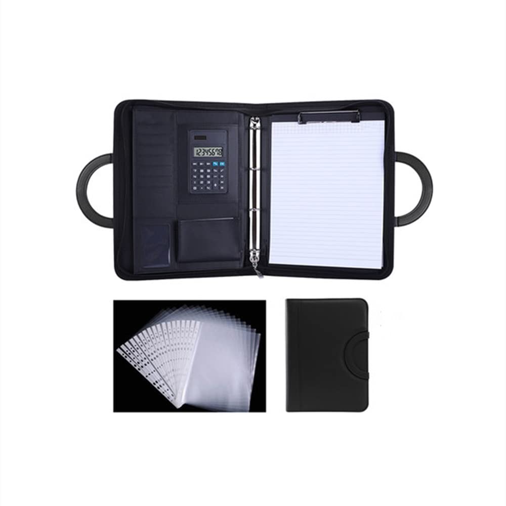 Quaderni direzionali con copertina rigida, Organizer A4 Custodia in pelle Cartella aziendale con raccoglitore ad anelli Business con cerniera(Black)
