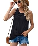 SUEANI Women's Sleeveless Tank Tops Tie Knot Front Solid Round Neck Loose Tops(2X-Large, Black)