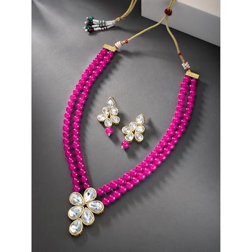 Image of Peora Crystal Faux Pearl Kundan Necklace & Jewellery Set Gift for Women