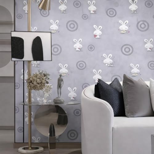 Image of Grey Rabbit Heart Theme Self-Adhesive Wallpaper | Peel & Stick, Washable, Damage-Free Removal | Kids Room Decor 2 x 3 Feet