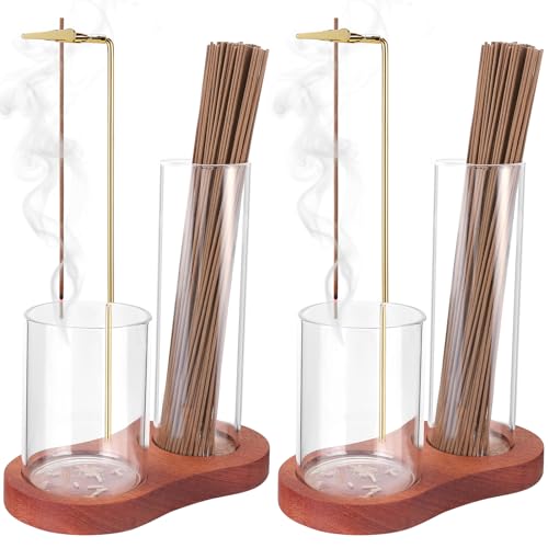 Incense Holder for Sticks, 2 in 1 Incense Stick Holder for Sticks with Glass Ash Catcher,Anti-Ash Flying No Mess Incense Burnerï¼Œfor Yoga Spa Meditation Home Decor(2 Pack)