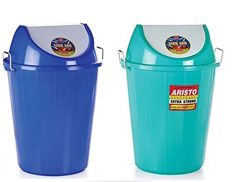 ARISTO Swing Lid Garbage Waste Dustbin with Metal Side Handle 25 LTR (Green & Blue) COMBO